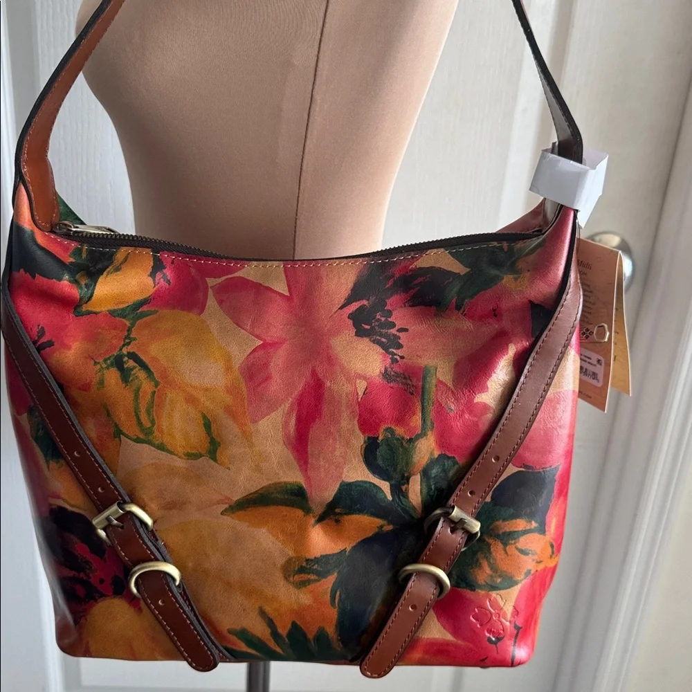 Patricia Nash Elia Leather Hobo Shoulder Floral Handbag Spring Multi NWT